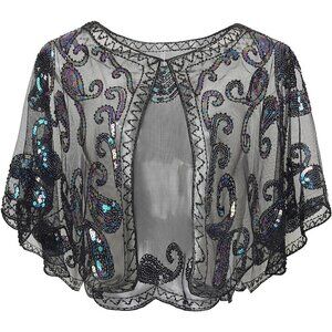 Babeyond 1920s Shawl Wraps Beaded Cape Bridal Shawl Cover Up - Black  Colorful